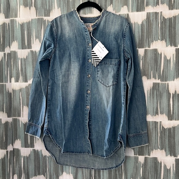 Free People X Sandrine Rose Denim Button-Up mandarin collar Tunic Shirt - XS - Picture 3 of 9